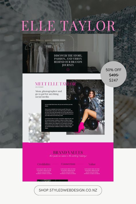 Infuse your brand with bold pink brilliance using a Showit website template. Tailored for female entrepreneurs, this visually stunning design guarantees a bold and modern online presence that reflects the essence of your business. Black Pink Branding, Women Empowerment Website Design, Website Design Graphic Designers, Web Design Template, Black Website, Design Analysis, Presentation Ideas For School, Feminine Website Design, Feminine Website