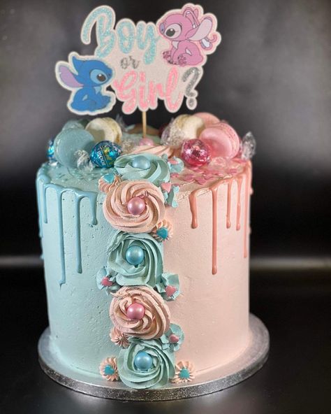 Angel And Stitch Gender Reveal Cake, Disney Gender Reveal Cake, Lilo And Stitch Gender Reveal Cake, Stitch Gender Reveal Cake, Stitch And Angel Gender Reveal Ideas, Cute Gender Reveal Cakes, Stitch Gender Reveal Ideas, Lilo And Stitch Gender Reveal Ideas, Stitch And Angel Gender Reveal