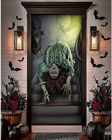 The Exorcist Door Cover - Spirithalloween.com Halloween Entryway, Halloween Bar, Halloween Wallpaper Backgrounds, Halloween Decor Ideas, Horror Pictures, Floor Wallpaper, Scary Costumes, Door Cover, The Exorcist