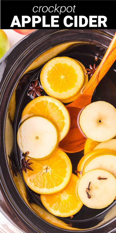 apple cider with sliced fruit in crockpot Crock Pot Apple Cider Easy, Crockpot Apple Cider, Seasonal Recipes Fall, Homemade Cider, Southern Sweet Tea, Crockpot Pulled Pork, Homemade Apple Cider, Easy Dinner Recipes Crockpot, Summer Drink Recipes