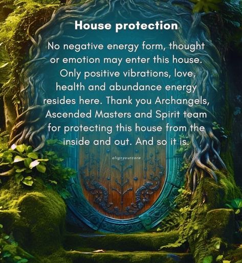 Step into tranquility 🌿 and assurance with our Home Protection Affirmation. Your sanctuary is now a bastion of positivity and wellbeing! 🏡✨ No negative energy can pass these doors. Only love 💖, health 🍏, and prosperity 💰 are welcome here. Surrounded by nature’s embrace, feel the guardianship of higher forces. Gratitude to the guardians unseen. 🙏🌌 keep this house affirmation in your home 🏡 and say it often. #HomeProtection #PositiveEnergy #BlessedHome Protection For Home, Smudging Prayer, Energy Forms, Witchcraft Spells For Beginners, Magic Spell Book, Angel Guidance, Home Protection, Affirmations For Happiness, Energy Healing Spirituality