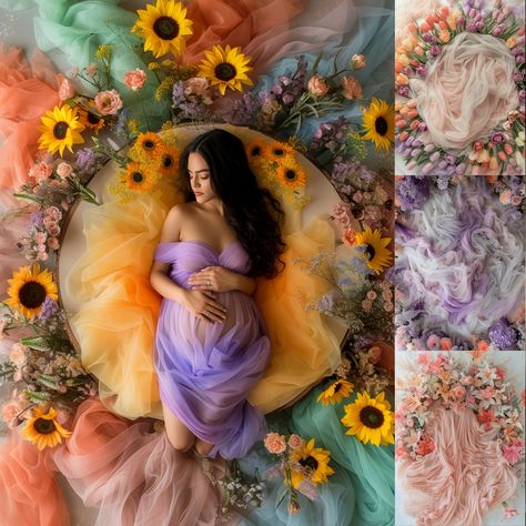 Floral Maternity Shoot Ideas, Floral Family Photoshoot, Fairy Maternity Photoshoot, Mother Nature Maternity Shoot, Maternity Photography With Flowers, Unique Maternity Pictures Creative, Maternity Shoot Hairstyles, Best Friend Pregnancy Pictures, Maternity Photography Flowers