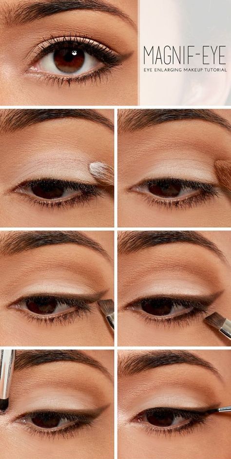 Whether you have smaller set eyes or simply want to enhance your eyes,here's a fantastic eye makeup trick that will help you achieve that look. Eye Enlarging Makeup, Teknik Makeup, Dag Make Up, Best Makeup Tutorials, Mekap Mata, Hair Curling Tutorial, Make Up Tutorials, Makeup Tip, Quick Makeup