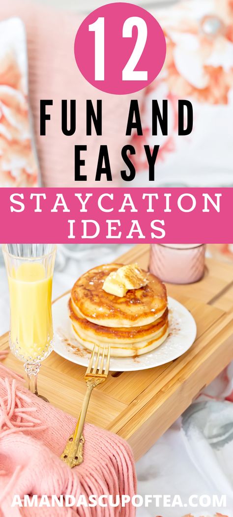 12 EASY AND FUN STAYCATION IDEAS YOU CAN DO AT HOME - Looking for some great staycation ideas and tips? Here you'll find staycation ideas for the family, kids, and couples. 12 fun, easy and inexpensive staycation ideas for the home. Learn how to make your staycation feel like a vacation on a budget. Great ideas on fun things to do at home. #staycation #budgeting #thingstodowhenboredathome Anniversary Staycation Ideas, Vacation On A Budget, Staycation Ideas, Teen Fun, Things To Do At Home, Things To Do When Bored, Weekend Fun, Family Kids, Cup Of Tea