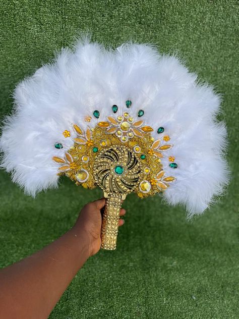 Bridal Fan Ideas, Bridal Fun In Ghana, Henna Decoration Ideas Decor, Aqua Wedding Colors, Bridal Fan, Triple Charm, Bride Reception Dresses, Wedding Fan, Ghana Wedding