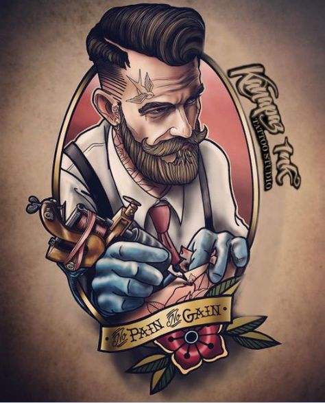 Tattoo Logo Design, Gentleman Tattoo, Barber Tattoo, Vintage Style Tattoos, Neo Tattoo, Tattoo Themes, Tattoo Old School, Geniale Tattoos, Old School Tattoo Designs