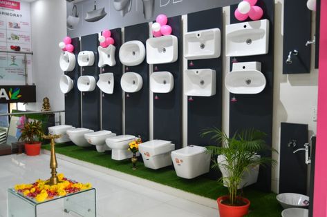 Plumbing Shop Design, Sanitary Showroom, Shop Board Design, Cloth Display, Shop Counter Design, Buddha Home Decor, Tiles Showroom, Showroom Ideas, Electrical Shop