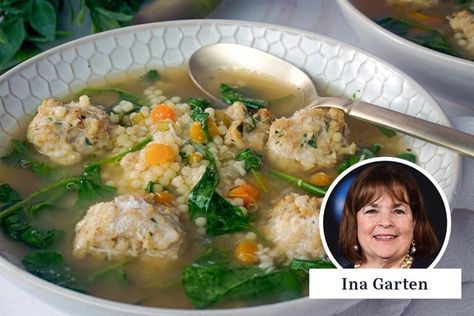 Warm up with this Ina Garten Italian wedding soup whenever you're craving something simple, yet elevated, a la Barefoot Contessa. Italian Wedding Soup Recipe, Perfect Roast Chicken, Ina Garten Recipes, Wedding Soup, Meatball Soup, Small Pasta, Barefoot Contessa, Spinach Recipes, Stuffed Pepper Soup