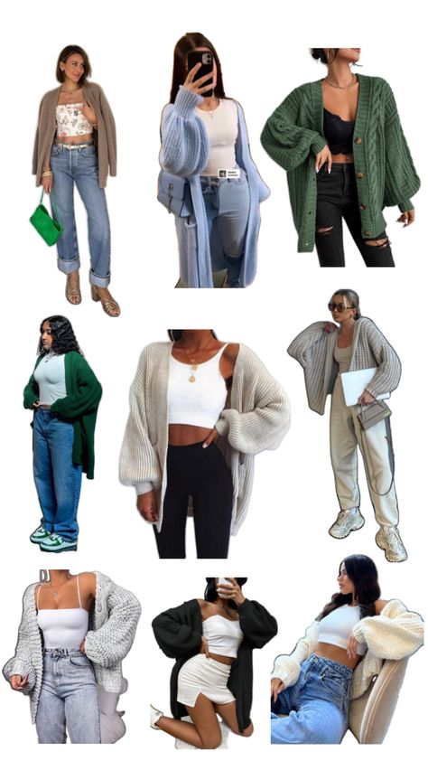 Cardigan Outfits with Jeans, Leggings, Skirt, Sweatpants, Bandeau Top, Bralette, Bodysuit, Tank Top, T shirt Sweatpants Tank Top Outfit, Outfits With Jeans, Jeans Tank Top, Long Outfit, Bralette Outfit, Tank Top Outfits, Cardigan Outfits, Jeans Leggings, Cardigan Long