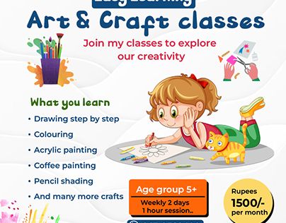 Art Class Pamphlet Design, Art And Craft Classes Poster, Art Class Advertisement Poster, Drawing Classes Pamphlet, Summer Classes Poster, Drawing Class Poster Design, Art Class Poster Design, Drawing Class Poster, Art Pamphlet