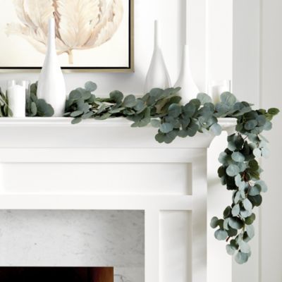 Need a stylish Eucalyptus Garland 6 FT to jazz up your home design? Shop Ballard Designs for a Eucalyptus Garland 6 FT and love your trendy style! Eucalyptus Mantle Decor, Eucalyptus Garland Mantle, Christmas Mantle Decor Fireplaces, Eucalyptus Decor, Decoraciones Ramadan, Moving Ideas, Christmas Garland Mantle, White Mantle, Spring Mantel