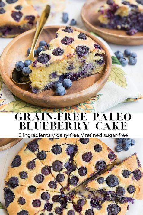 Paleo Blueberry Cake (With Low-Carb Option) - Grain-Free Paleo Blueberry Cake made dairy-free and refined sugar-free. This delicious blueberry delight couldn’t be easier to make! Muffins Paleo, Blueberry Delight, Paleo Breads, Paleo Cake, Best Gluten Free Desserts, Blueberry Breakfast Cake, Best Blueberry Muffins, Grain Free Desserts, Low Carb Low Fat Recipes