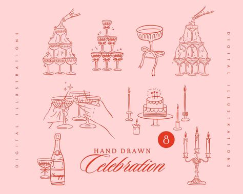 Tower Illustration, Champagne Martini, Clipart Birthday, Png Wedding, Champagne Tower, Birthday Clipart, Modern Tattoos, Wedding Illustration, Party Bachelorette