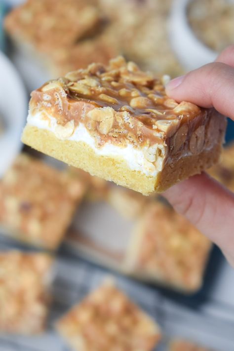 Salted Nut Roll Bars • Dance Around the Kitchen Salted Nut Roll Bars, Nut Roll Bars, Salted Nut Bars, Salted Nut Roll, Salted Nut Rolls, Nut Roll Recipe, Dance Around The Kitchen, Nut Roll, Chocolate Cobbler