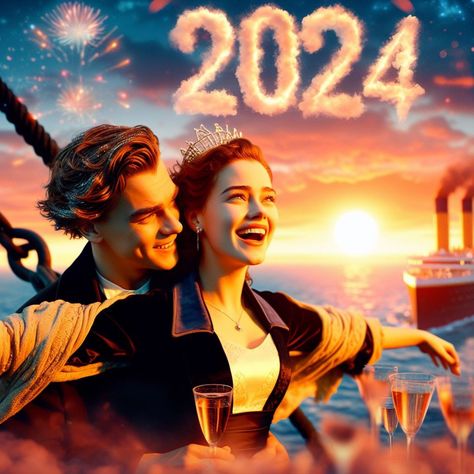 Titanic Movie's Jack and Rose celebrating Happy New Year 2024 Jack And Rose, Titanic History, Titanic Movie, Happy New Year 2024, Kate Winslet, Year 2024, Movie Characters, Titanic, Happy New