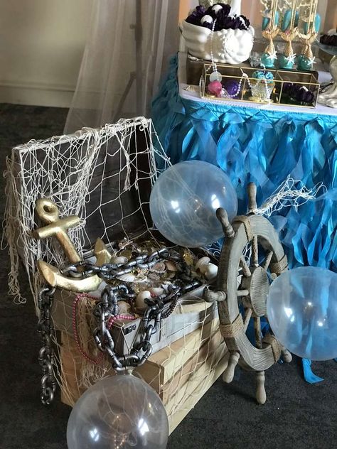 Under The Sea Booth Ideas, Under The Sea Party Entrance, Treasure Under The Sea, Diving Theme Party, Atlantis Decorations Theme Parties, Under The Sea Decorations Prom, Prom Themes Under The Sea, Atlantis Themed Party, Under The Sea Banquet