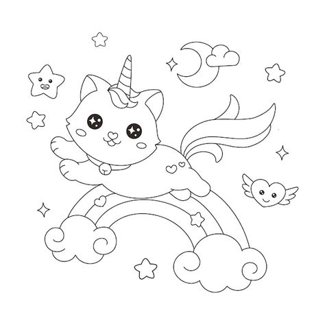 Unicorno gatto caticorn che scuoia sopra... | Premium Vector #Freepik #vector #libro #design #bambini #stella Famous Art Coloring, Cupcake Coloring Pages, Rainbow Drawing, Unicorn Drawing, Unicorn Coloring, Kitty Coloring, Scrapbook Printing, Mermaid Coloring Pages, Coloring Sheets For Kids