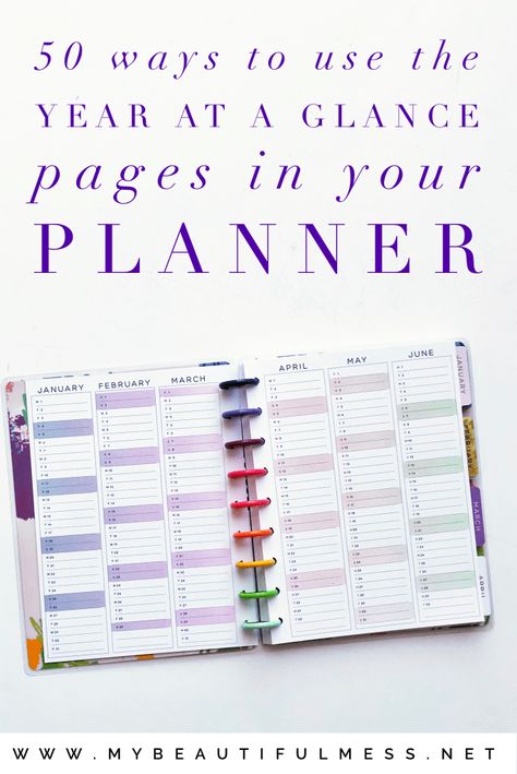 Happy Planner Year At A Glance Ideas, Happy Planner Setup Ideas, Happy Planner Page Ideas, The Happy Planner Ideas For Beginners, Bujo Year At A Glance, Yearly Planner Ideas, Year Planner Ideas, Happy Planner Hacks, Happy Planner Inspiration