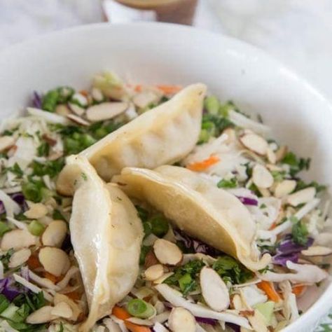 Potstickers Asian Chopped Salad - Dinners, Dishes, and Desserts Pot Sticker Salad, Potsticker Salad, Salad Dinners, Asian Chopped Salad, Pot Sticker, Salad Toppings, Coleslaw Mix, Nutrition Labels, Chopped Salad