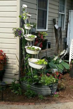 Untitled Upcycled Garden, Upcycle Garden, Corner Garden, Recycled Garden, Outdoor Landscape, Water Features In The Garden, Garden Yard Ideas, Front Yard Garden, Garden Fountains