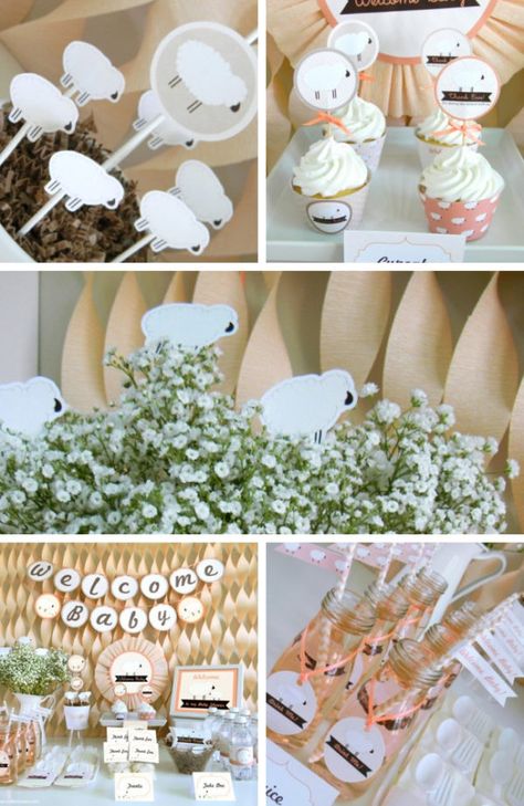 peach-little-lamb-baby-shower Little Lamb Baby Shower Ideas, Lamb Baby Shower Ideas, Baby Shower Table Setup, Lamb Baby Shower Theme, Yellow Cake Pops, Lamb Baby Shower Invitations, Parties Themes, Welcome Baby Banner, Baby Lamb Baby Shower