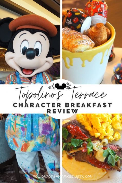 The Disney Character Breakfast at Topolino's Terrace at Disney's Riviera Resort offers amazing food, visits from Mickey and Friends and is budget friendly. Here is everything you need to know about Topolino's Character Breakfast. #topolinosterrace #disneyrestaurants #disneyvacation #disneycharacterbreakfast Disney Character Breakfast, Disney Breakfast, Disney Dining Reservations, Character Dining, Disney Souvenirs, Disney Blog, Disney Restaurants, Disney Snacks, Honey Moon