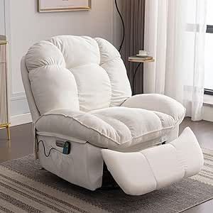 The chair version of the VIRAL Cloud Couch! This chair reclines, has a massage and heating seat function, 2 USB ports, as well as a large side pocket for personal items! This chair also swivles 270 degrees around! Get yours today using the link below! Modern Recliner Chairs, Oversized Recliner, Swivel Rocker Recliner Chair, Modern Recliner, Swivel Recliner Chairs, Power Recliner Chair, Comfy Living Room, Chair Swivel, Recliner Chairs