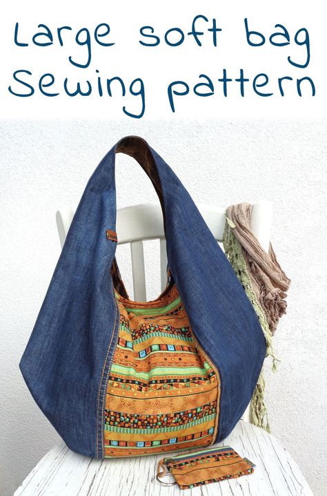 Free Tote Bag Sewing Pattern, Shoulder Bag Patterns To Sew, Hobo Bag Sewing Pattern, Jeans Recycling, Bag From Old Jeans, Sewing Decor, Handbag Sewing, Purse Diy, Hobo Bag Patterns