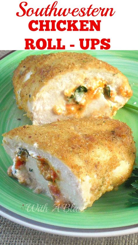 Delicious low-fat creamy filling in these Southwestern Chicken Roll-Ups and seconds will be requested ! #ChickenRecipes #ChickenRollUps #EasyChickenRecipes #RollUps #LowFatChicken Chicken Rollups, Low Fat Chicken, Southwestern Chicken, Chicken Roll Ups, Chicken Roll, Chicken Rolls, Turkey Dishes, Duck Recipes, Chicken Main Dishes