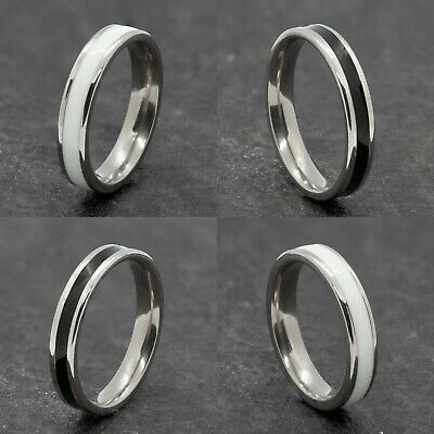 4mm Stainless Steel Silver Ring - Mens Womens Black White Wedding Band - Unisex | eBay Black And White Rings, Mens Ring Designs, Black White Wedding, Ring Mens, Design Silver, Ruby Ring, White Ring, Black Rings, Silver Band