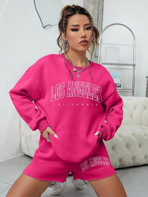 Drop Shoulder Sweatshirt, Drop Shoulder Hoodie, Teen Swag Outfits, Drawstring Waist Shorts, Dropped Shoulder Sweatshirt, Track Shorts, Drawstring Hoodie, Spring Summer Outfits, Two Piece Outfit