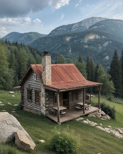 Mountain Hideaway 🏔️🏡 Square Log Cabin, Dry Cabin, Remote Cabin, Inspirational Homes, Farm Cabin, Rustic Cabins, Old Cabins, Cabin Retreat, Secluded Cabin