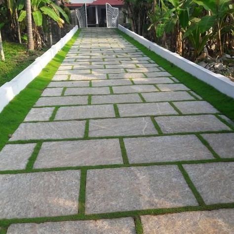 Ottawa paving companies Parking Tiles Design, Car Porch Design, Synthetic Lawn, Concrete Patio Designs, Front Garden Design, Garden Paving, Front Yard Garden Design, Natural Stone Flooring, Grasses Garden