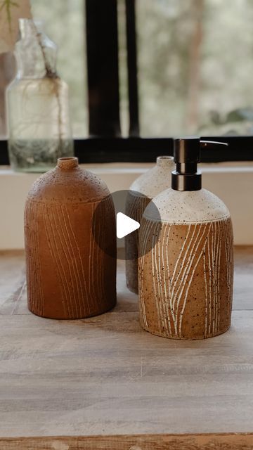 Jolene Hewison on Instagram: "Soap Dispensers for the amazing @bulloriverstation . I feel very grateful to be making some bespoke pieces for this incredible place and have big hopes to go and visit soon to see them in action! (It’s a wee drive, but give me 2 months and I’m on it ;) This reel shows both works in progress and fired pieces. #ceramics #ceramicart #designermaker #clayart #ceramicdesign #ceramicsculpture # pottery #handcraftedceramics #australianceramics #pottery #handcrafted #handmadeceramics #loveceramics #modernceramics #claylove #ceramiclover #homedecor #naturalhome #handmade" Pottery Soap Dispenser, Soap Dispensers, Surface Decoration, Very Grateful, Handcrafted Ceramics, Modern Ceramics, Ceramic Design, Incredible Places, 2 Months