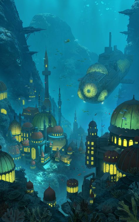 Tomislav Jagnjic, Underwater City, Sf Art, Games Art, Fantasy City, Fantasy Places, Silver Wings, Cover Image, Art Et Illustration