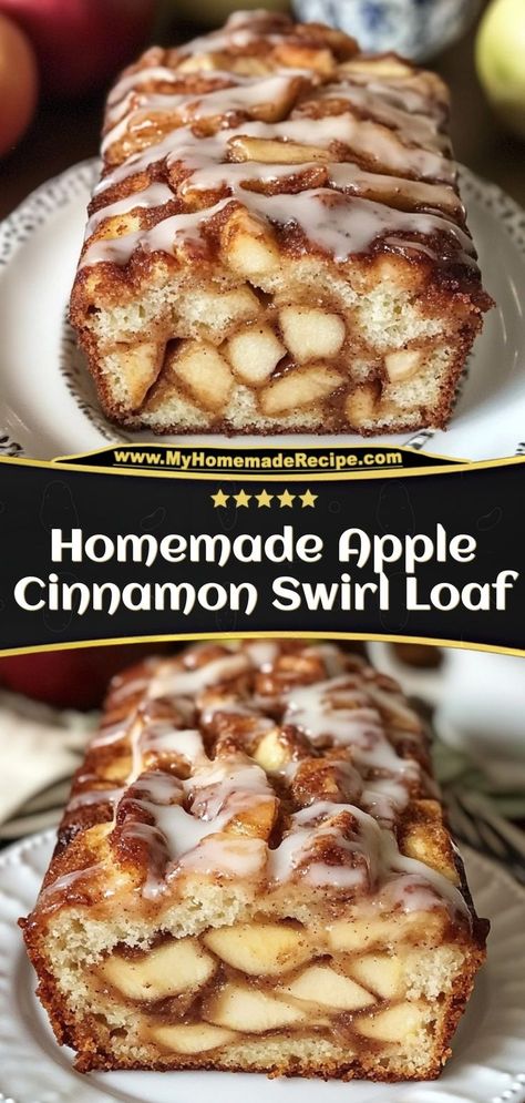 This apple cinnamon swirl loaf is moist, spiced, and packed with swirls of apple and cinnamon. Perfect for fall! Ingredients: 1 cup apples, diced 1 cup flour ½ cup sugar 1 tsp cinnamon Serve this loaf warm with a drizzle of glaze Apple Swirl Cinnamon Loaf, Spice Loaf Recipes, Apple Cinnamon Loaf Recipe, Cinnamon Swirl Apple Bread, Homemade Apple Cinnamon Swirl Loaf, Apple Cinnamon Swirl Loaf Recipe, Apple Cinnamon Swirl Loaf, Apple Loaf Recipes, Red Delicious Apple Recipes