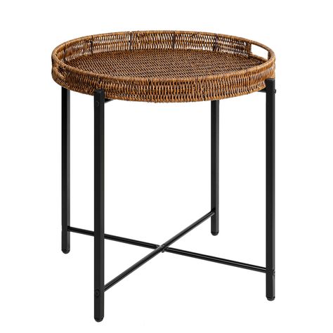 PRICES MAY VARY. Double Used：The diameter of the round side table is 19in and the overall height is 19.75in. The tray can be placed on the table legs forward or backward, providing you with ample storage space either way. Hand-woven Tray：Woven from high-quality imitation plastic rattan, it is wear-resistant, scratch-resistant and waterproof. It can also be used as a tray alone and is equipped with a built-in handle for easy transportation and use. Adjustable Feet：Our rattan round side table is e Small Outdoor Table, Side Table Round, Patio Living Room, Coffee Bread, Woven Trays, Fruit Candy, Side Table Decor, Rattan Side Table, Round Accent Table