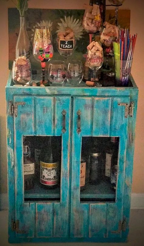 Ocean Feel Cabinet | Etsy Wire Mesh Doors, Wire Cabinet, Colorful Rustic, Mesh Doors, Rustic Cabinet, Rustic Cabinets, Mesh Door, Wooden Cabinet, Wooden Side Table