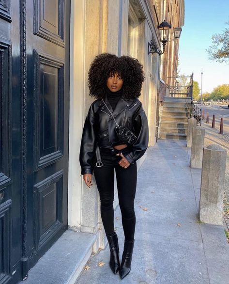 𝐁𝐥𝐚𝐜𝐤 𝐆𝐢𝐫𝐥 𝐌𝐮𝐬𝐞 on Twitter: "… " Black Leather Jacket Outfit, Eve Outfit, Leather Jacket Outfits, New Years Eve Outfits, Looks Black, Cute Winter Outfits, Black Women Fashion, All Black Outfit, Black Leather Jacket