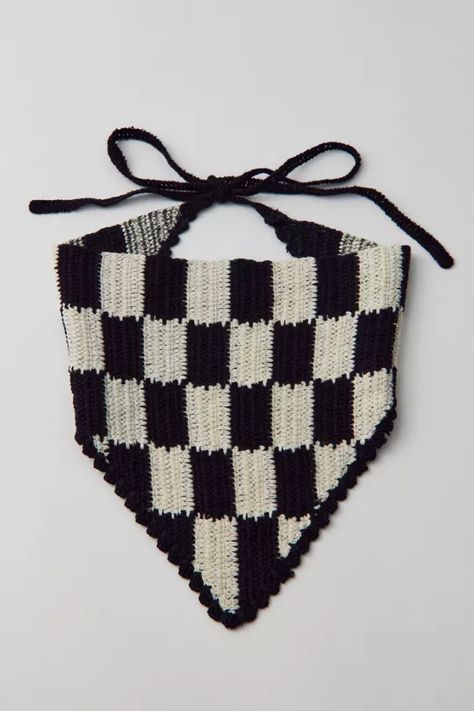 Headscarf Crochet, Crochet Headscarf, Checkerboard Crochet, Crochet Checkered, Crochet Bandana, Checkered Pattern, Head Scarf, Crochet Clothes, Clothing Items