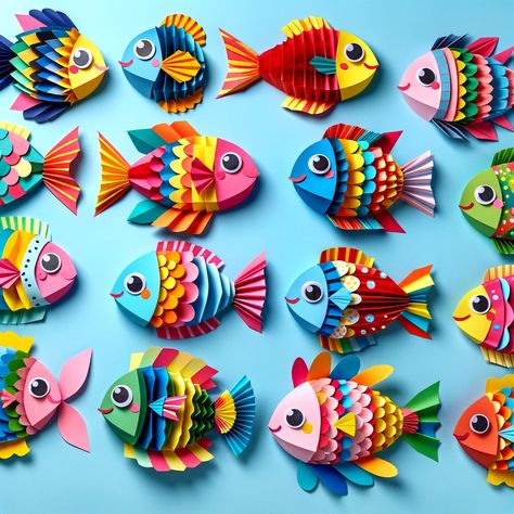 Fish paper craft Coffee Filter Fish, Diy Fish Craft, Fish Projects For Kids, Paper Craft Art, Craft Fish For Kids, 3d Fish Craft, Fish Diy Crafts, Fish Art And Craft, Fish Art Projects For Kids