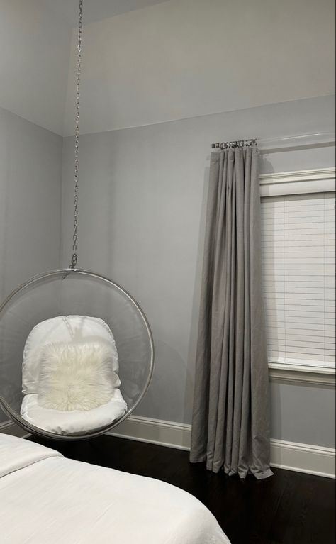 minimalistic bedroom, floating chair, grey room, vanilla aesthetic, hanging chair, bubble chair, egg chair, luxury bubble chair, hanging ceiling chair, Minimalistic Bedroom, Ceiling Chair, Vanilla Aesthetic, Floating Chair, Bubble Chair, Chair Luxury, Pink Room Decor, Grey Room, Hanging Ceiling