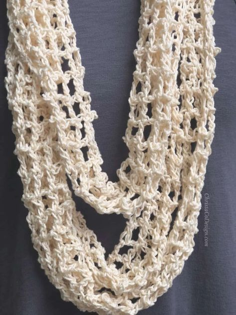 picture of crochet infinity cowl One Skein Crochet Scarf, Crochet Lacy Scarf, Crochet Caplet, Crochet Lace Scarf Pattern, Crochet Lace Scarf, Lacy Scarf, Crochet Cowl Free Pattern, One Skein Crochet, Infinity Cowl