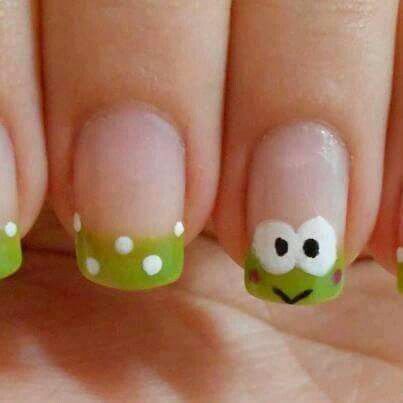 Frog nails! Do It Yourself Nails, Cute Simple Nails, Hello Kitty Nails, Pink Nail Art, Animal Nails, Really Cute Nails, White Nail Designs, Nails For Kids, White Nail