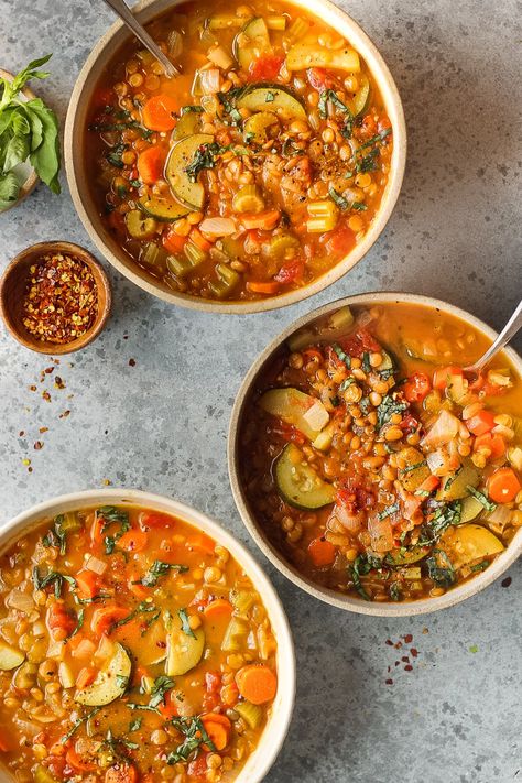 Lentil And Vegetable Soup, Vegetable Lentil Soup, Lentil Vegetable Soup, Veggie Food, Soup And Stew, Vegan Soups, Creamy Soup, Vegan Soup, Vegan Dinner