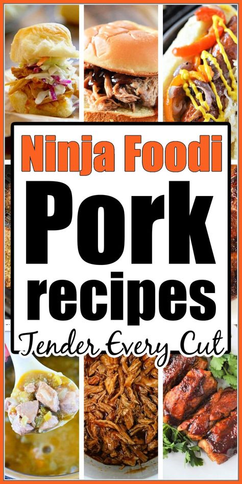 Easy Ninja Foodi pork recipes using the pressure cooker or air crisp air fryer functions! Best way to make tender chops, steaks, roast etc.. Ninja Foodi Pork Recipes, Pork Chop Ninja Foodi Recipes, Pulled Pork Ninja Foodi Recipe, Ninja Speedi Pork Chops, Boneless Pork Chop Recipes Ninja Foodi, Pressure Cooker Pork Roast, Pan Pork Chops, Boneless Pork Loin Chops, Pressure Cooker Pork