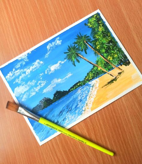 Easy Drawings With Poster Colours, Scenery Painting Poster Color, Water Colour Painting Aesthetic Easy, Landscape Paintings Poster Colour, Poster Colour Landscape, Easy Poster Colour Paintings, Poster Colour Painting Ideas, Poster Colour Drawing, Poster Colour Painting