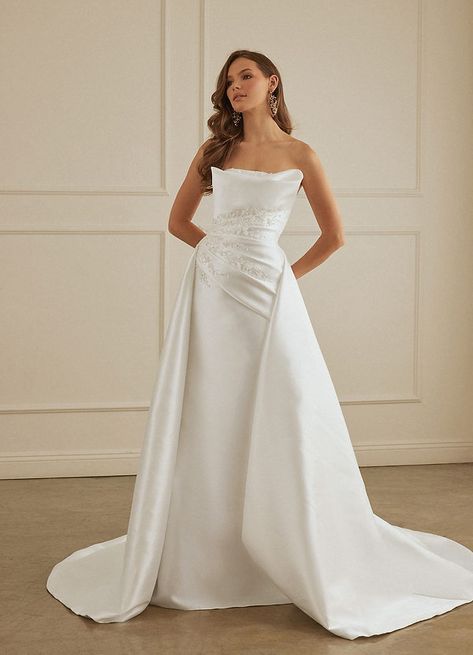 CHRISTIAN SIRIANO BRIDAL FOR AZAZIE 2002 - Wedding Dresses Wedding Dresses Diamonds, Wedding Dress Beaded, Bridal Events, Vogue Wedding, Wedding Gowns Mermaid, Wedding Dresses Beaded, Satin Wedding Dress, Asymmetrical Neckline, Chapel Train