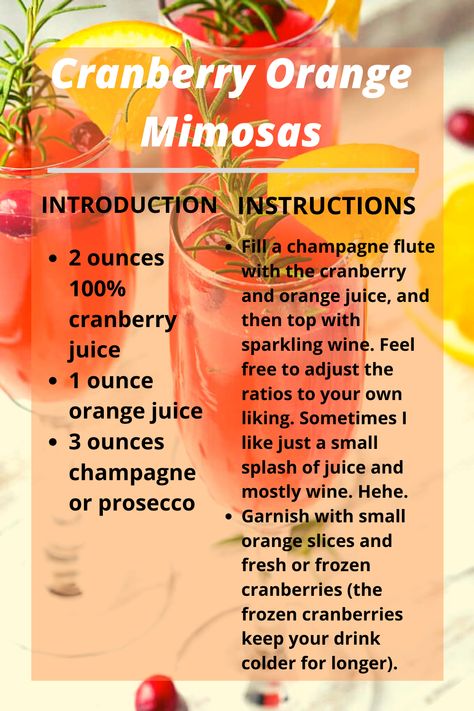 Cranberry Orange Mimosa Recipe, Cranberry Orange Mimosas, Prosecco Mimosa Recipe, Easy Mimosa Recipe Simple, Orange Cranberry Mimosa, Orange Juice And Champagne Mimosas, Thanksgiving Prosecco Drinks, Cranberry Orange Mimosa, Mimosa Recipe Christmas