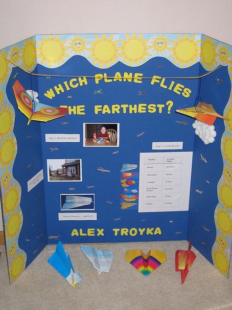 paper airplane science experiment | Recent Photos The Commons Getty Collection Galleries World Map App ... Paper Airplane Science Fair Project, 2nd Grade Science Fair Projects, 1st Grade Science Experiments, First Grade Science Projects, Science Fair Display Board, Science Fair Projects Boards, School Display, Airplane Activities, Science Fair Project